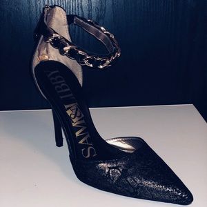 Black and Gold Ankle Strap Heels